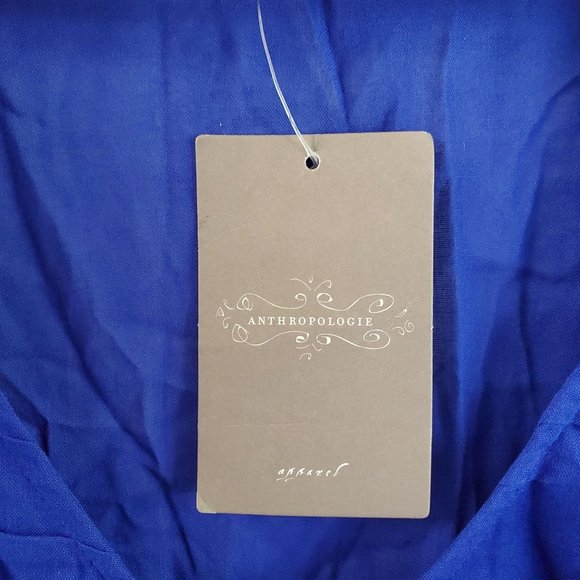 Anthropologie Odille Lissome Mini Dress 8 Blue Rayon Cap Slv V-Neck Ruffle Front - Picture 6 of 9